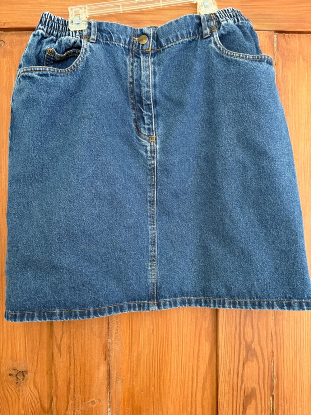 Lee Medium Blue Denim Midi Skirt with Elastic Back
